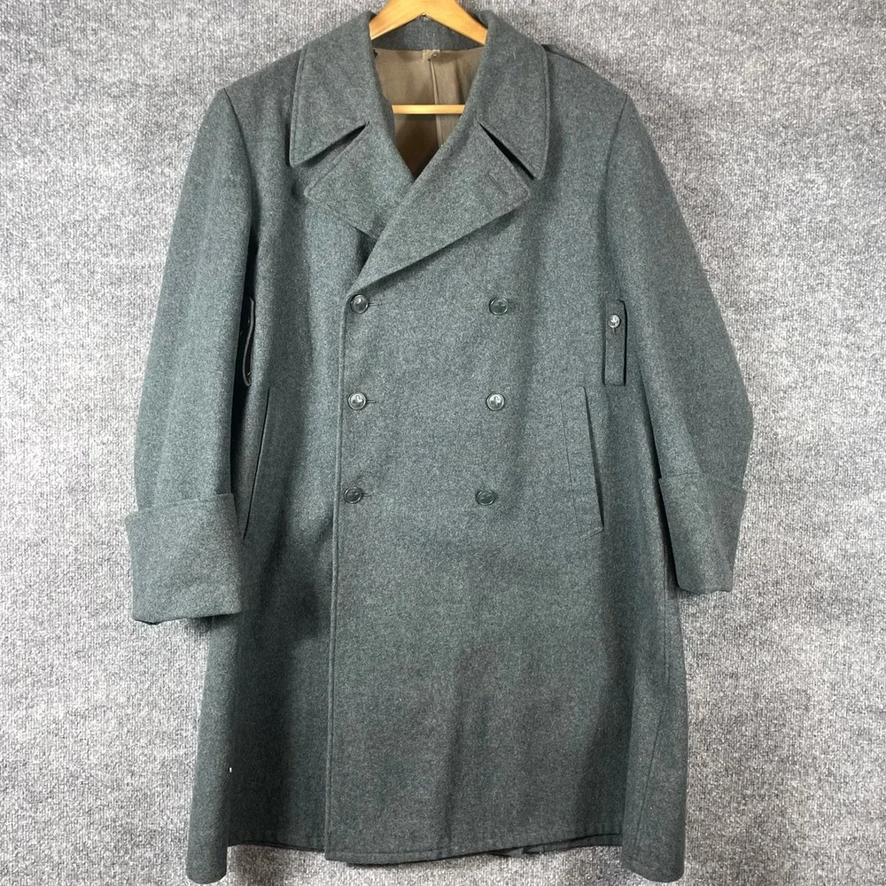 Vtg Swiss Military Coat Mens EU 50 Grey Wool Double Breasted 1967 Overcoat 60S